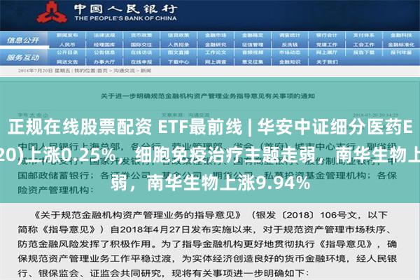 正规在线股票配资 ETF最前线 | 华安中证细分医药ETF(512120)上涨0.25%，细胞免疫治疗主题走弱，南华生物上涨9.94%