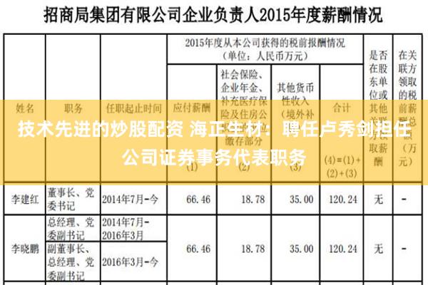 技术先进的炒股配资 海正生材：聘任卢秀剑担任公司证券事务代表职务